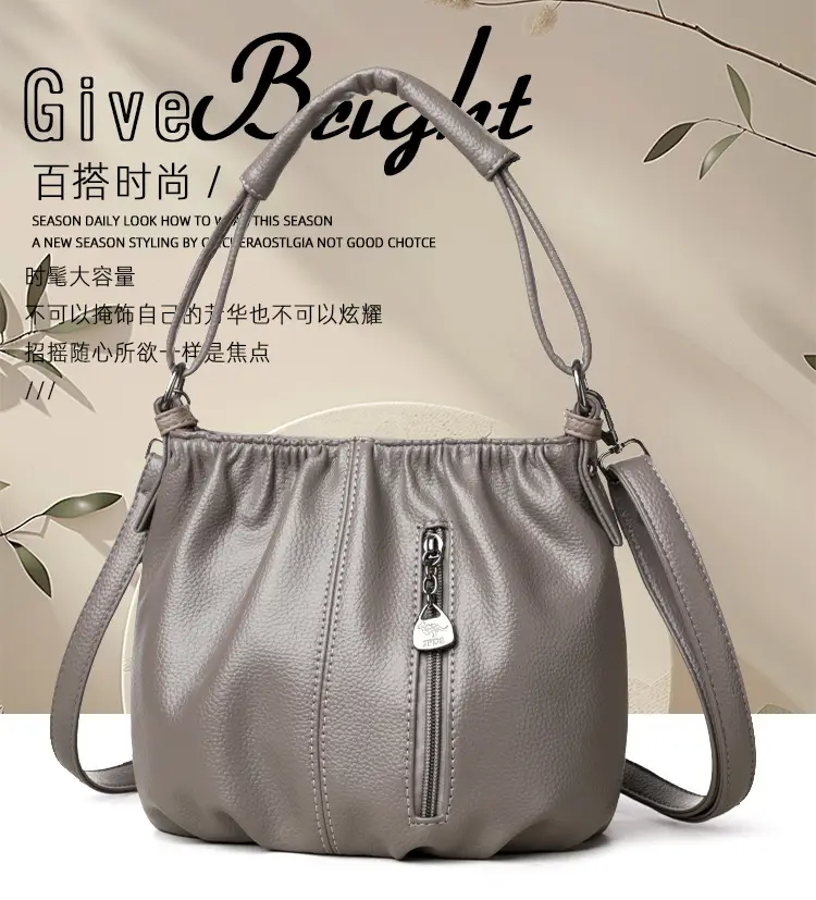 Grey Textured Leather Crossbody Bag for Women — feature 3