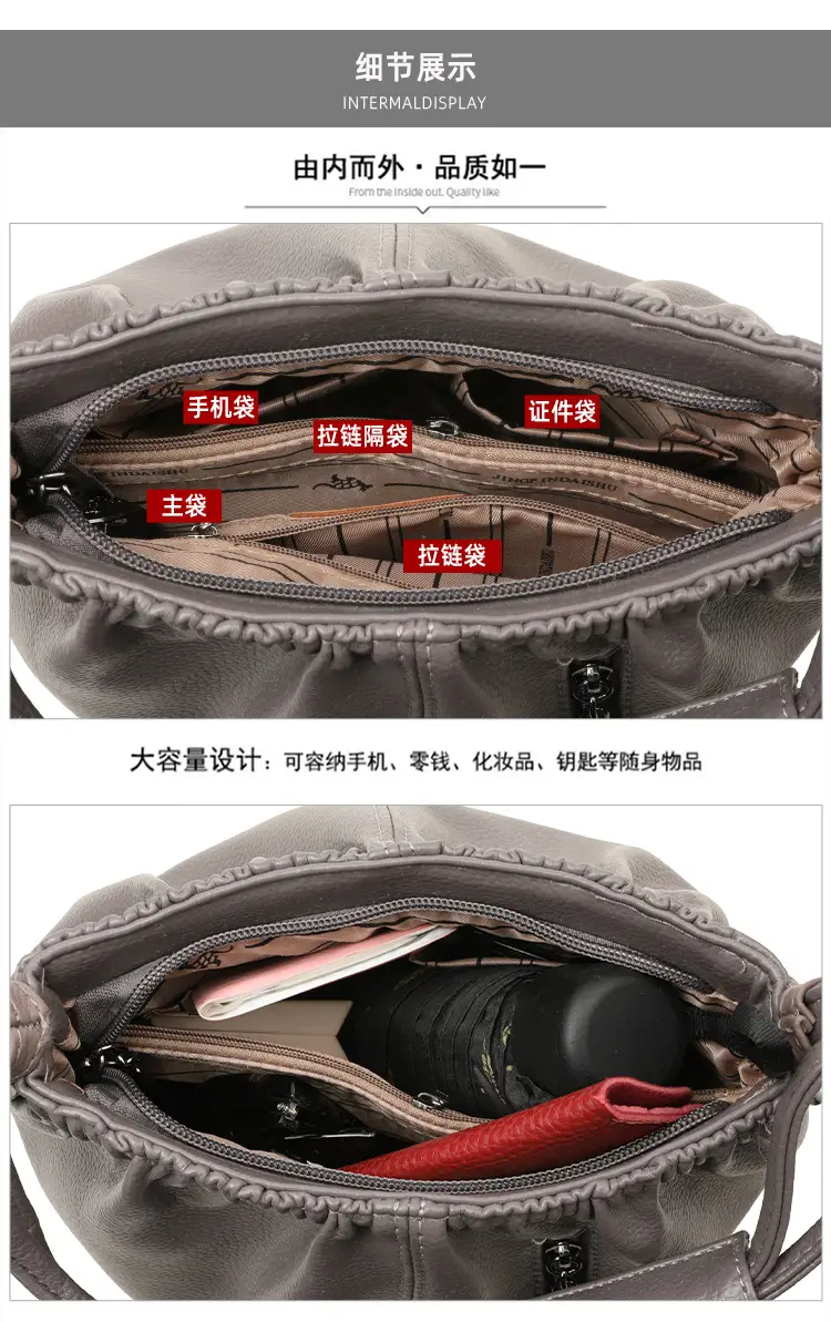 Grey Textured Leather Crossbody Bag for Women — feature 6