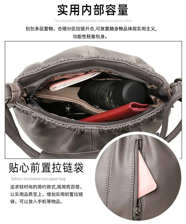 Grey Textured Leather Crossbody Bag for Women — feature 7