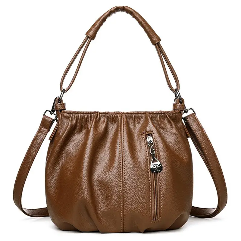 Grey Textured Leather Crossbody Bag for Women - Image 3