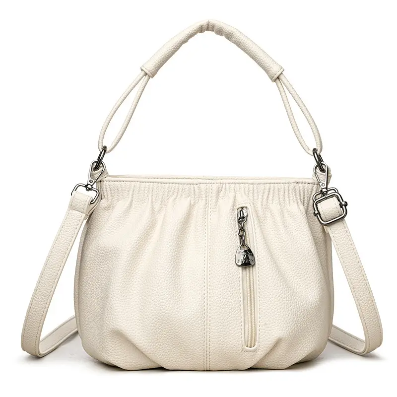 Grey Textured Leather Crossbody Bag for Women - Image 5