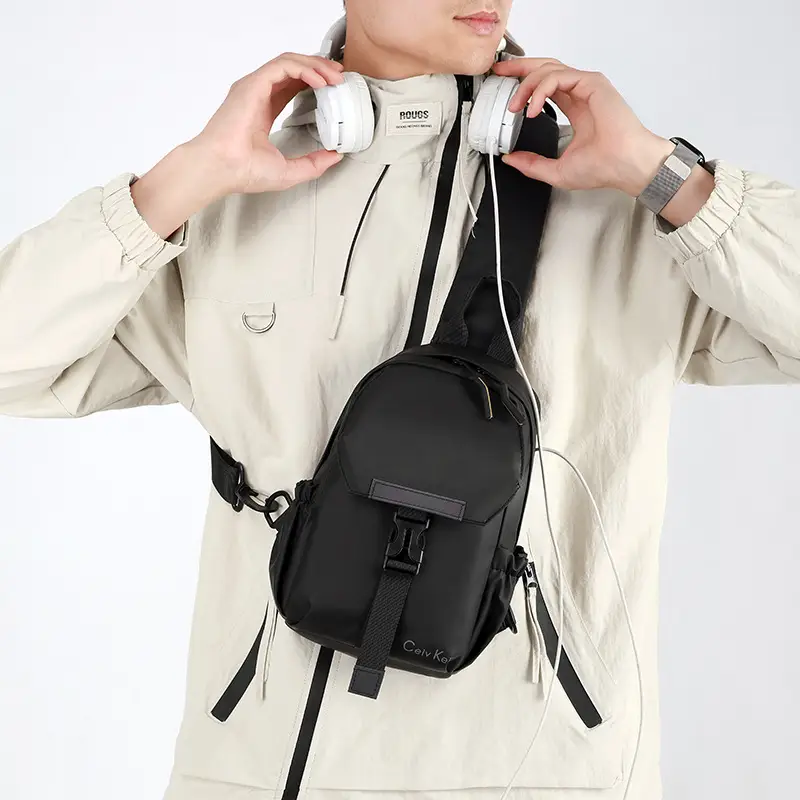 Men's Black Water-Resistant Crossbody Bag with Adjustable Strap