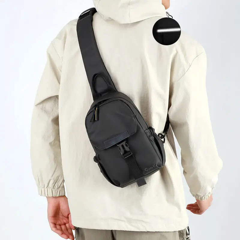 Men's Black Water-Resistant Crossbody Bag with Adjustable Strap