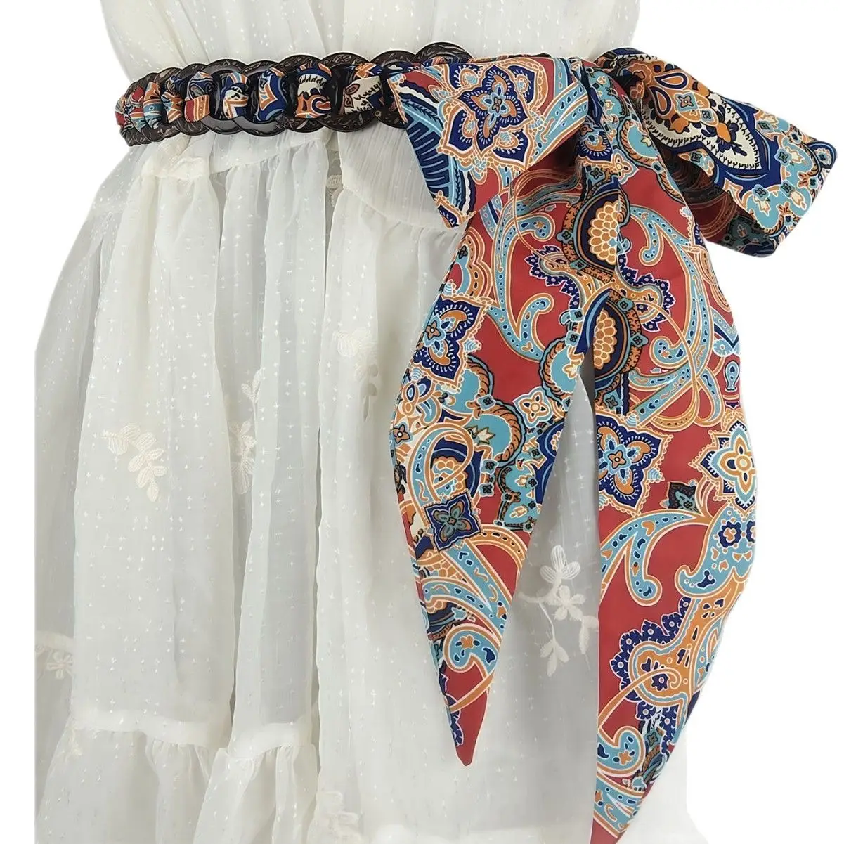 Women's Multi Color Patterned Belt Belt with Skirt 175cm - Image 5