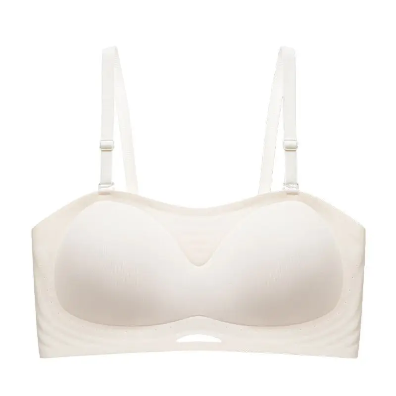 Summer detachable double shoulder strap tube bra women's seamless small chest gathered large without steel ring comfortable palm cup bra