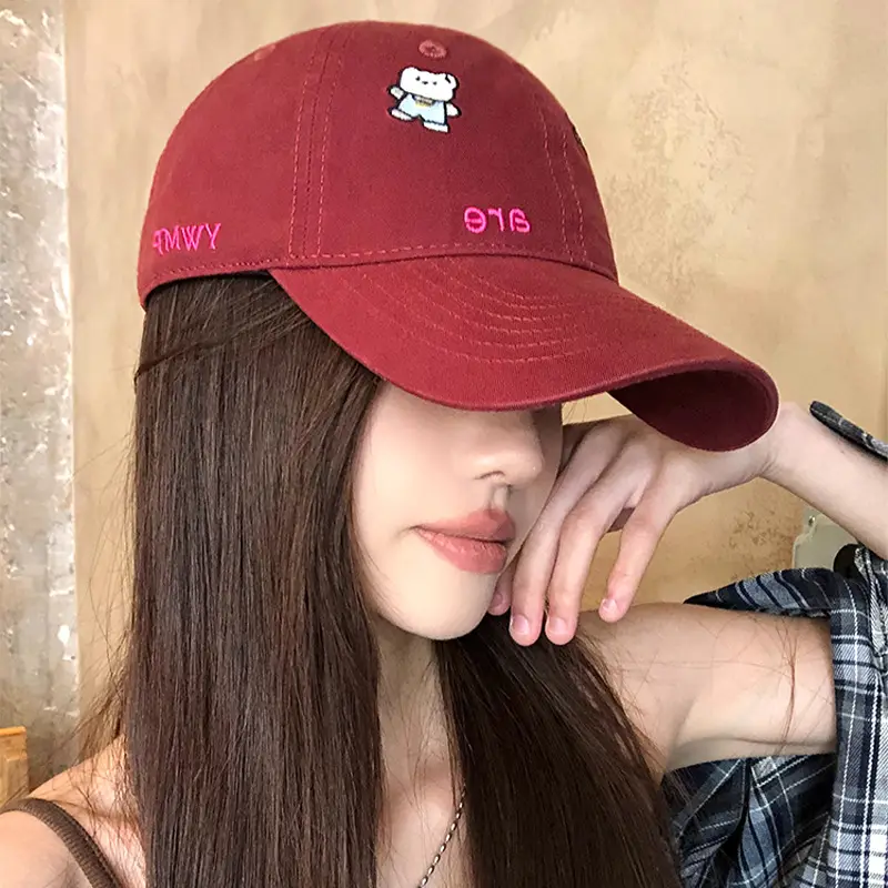 Women Red Bear Embroidered Baseball Cap Summer Sunscreen - Image 5