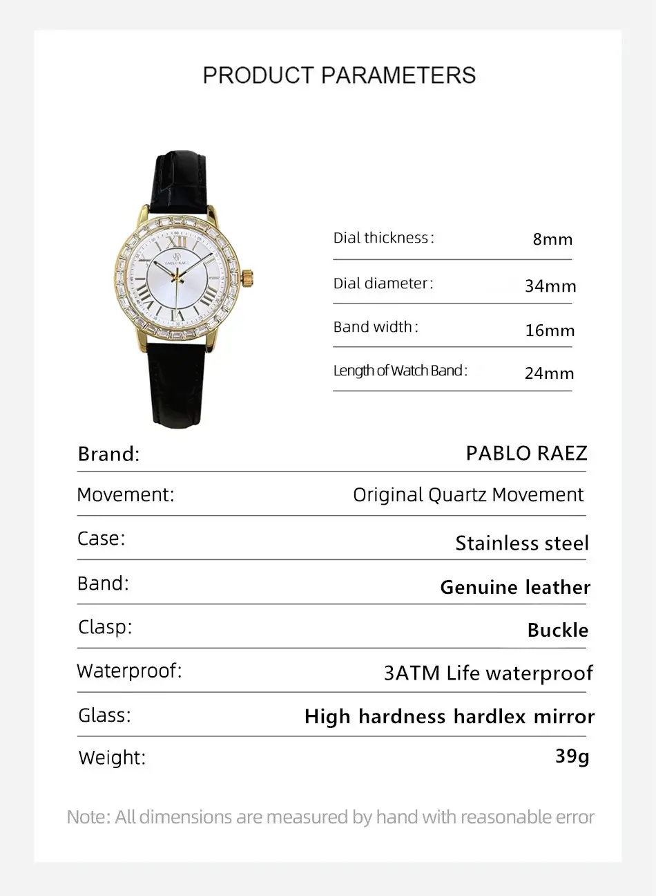 Gold Square Diamond Women's Watch with Black Leather Strap — feature 25