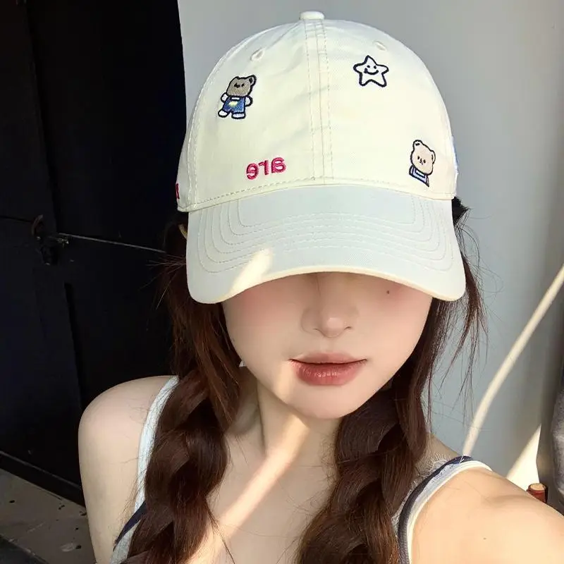 Women Sun Hat with Bear & Star Design White - Image 6