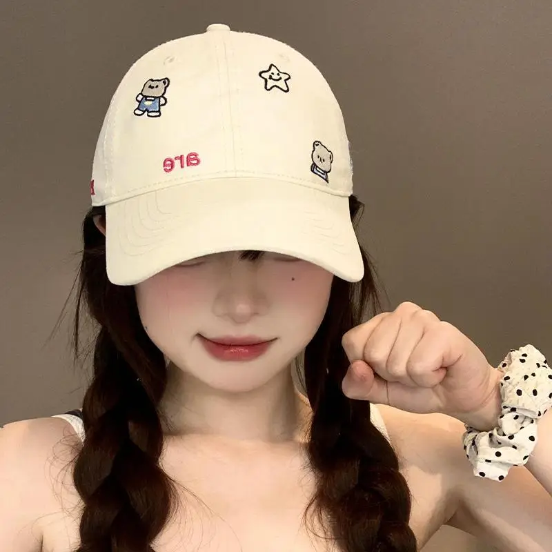 Women Sun Hat with Bear & Star Design White - Image 7