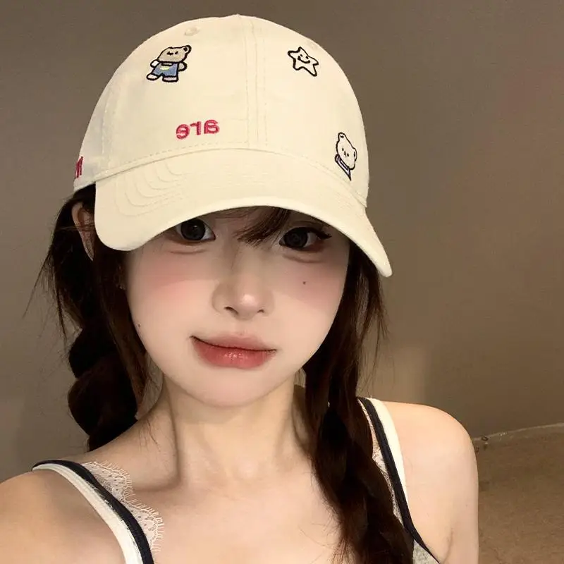 Women Sun Hat with Bear & Star Design White - Image 8