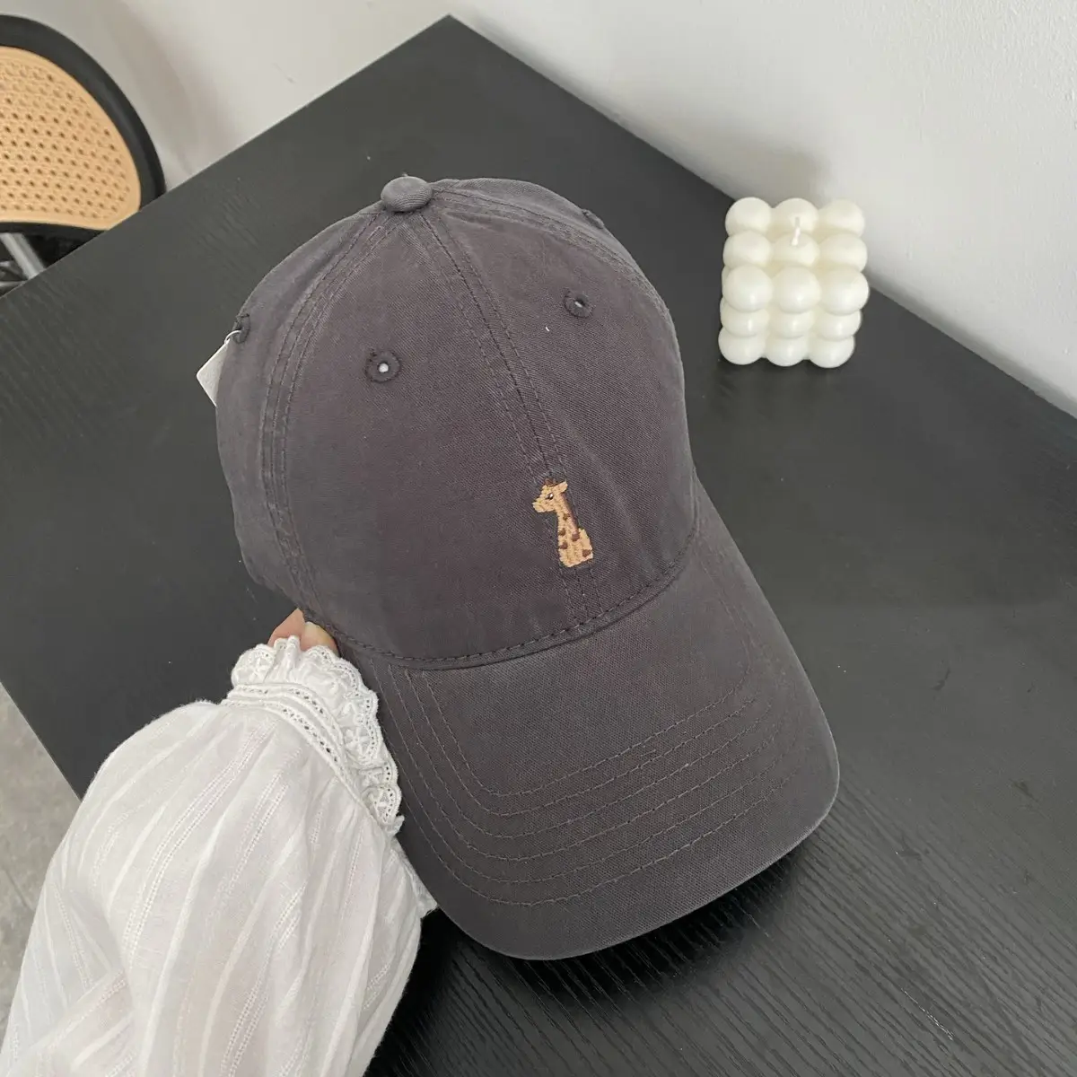 Women's Fawn Embroidered Baseball Cap Grey - Image 10