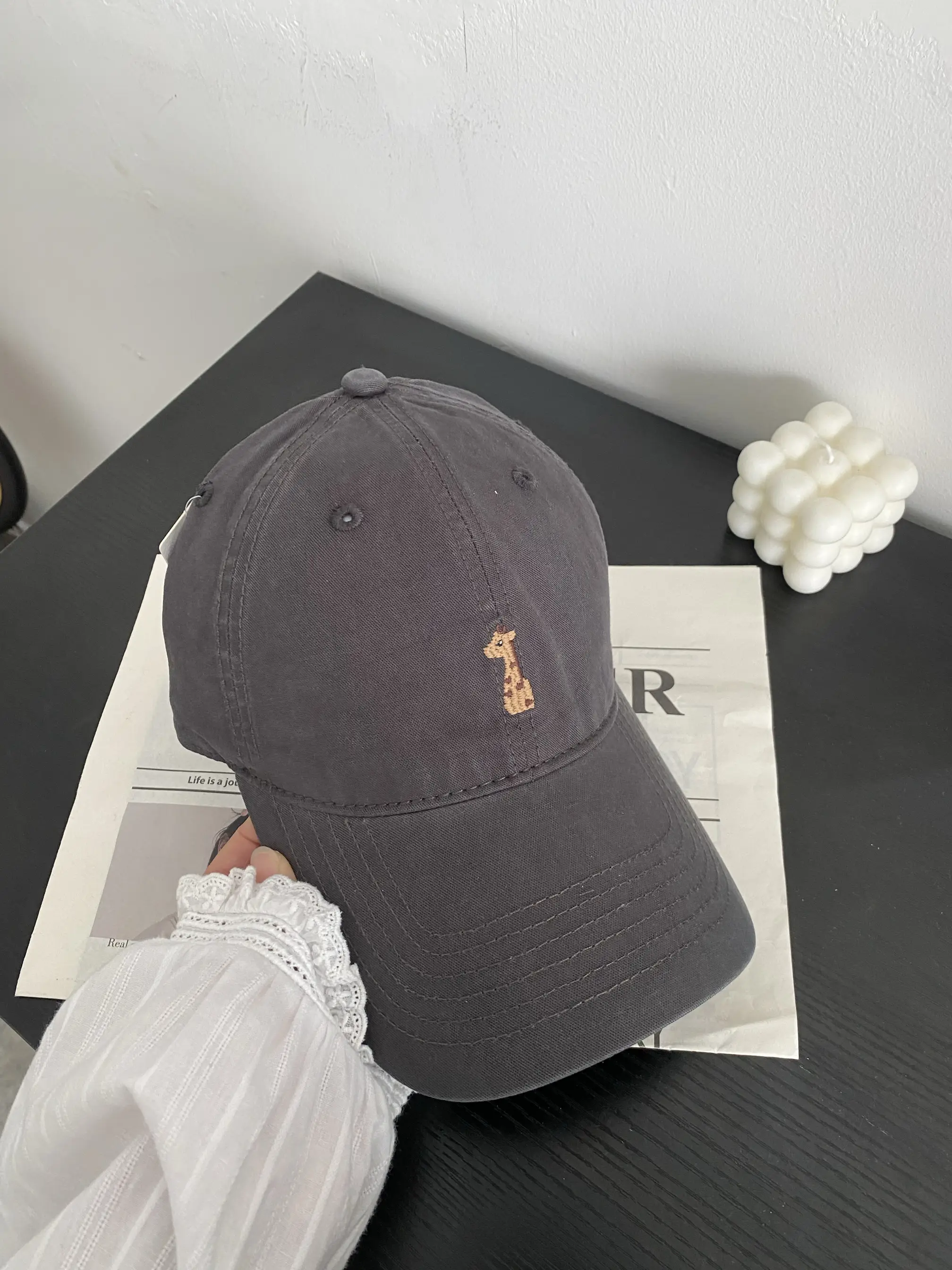 Women's Fawn Embroidered Baseball Cap Grey - Image 4