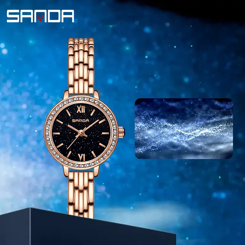 Women's Quartz Watch with Diamond Dial & Black Strap - Image 4