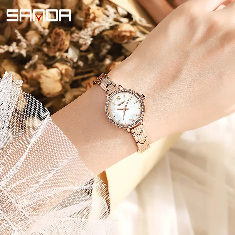 Women's Quartz Watch with Diamond Dial & Black Strap - Image 5
