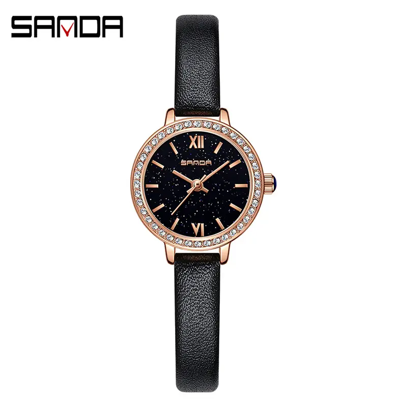Women's Quartz Watch with Diamond Dial & Black Strap - Image 7