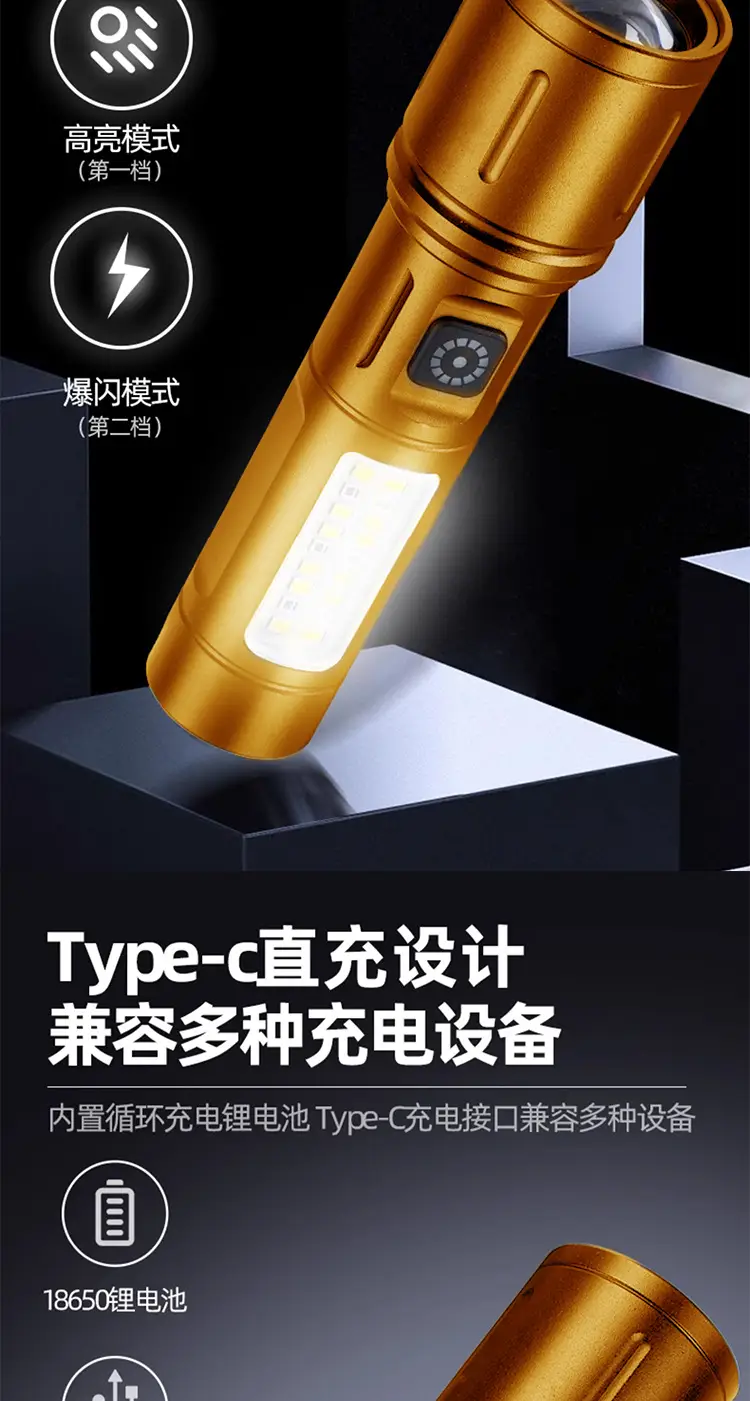 White Laser Flashlight Aluminum Zoom Multi-Function Work Light β feature 11