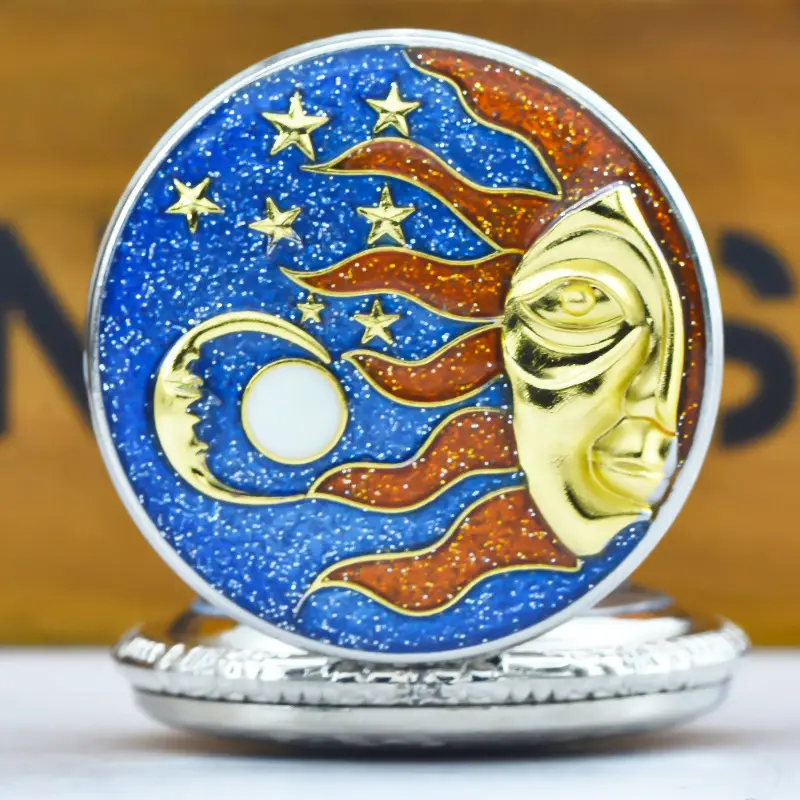 Men's Star Moon Pocket Watch Necklace with Chain — feature 6