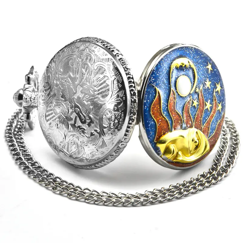 Men's Star Moon Pocket Watch Necklace with Chain — feature 7