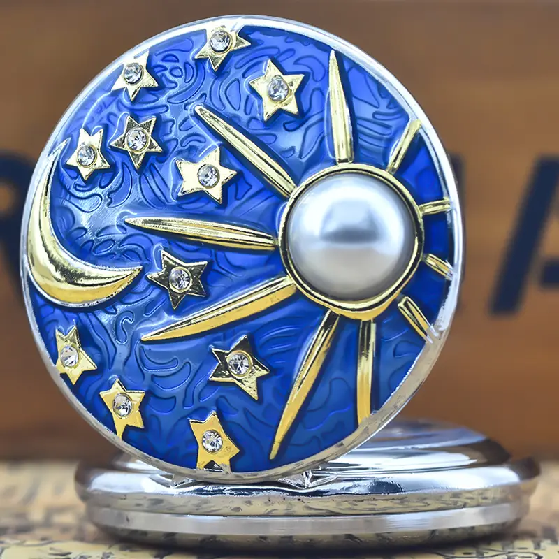 Men's Star Moon Pocket Watch Necklace with Chain — feature 8
