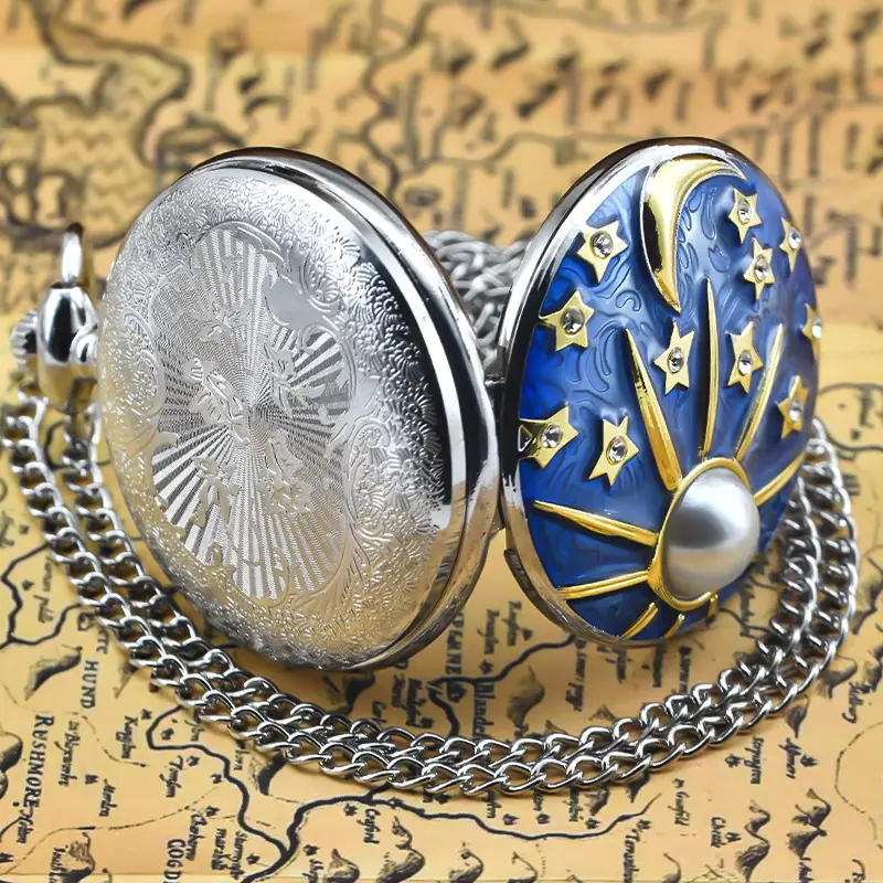 Men's Star Moon Pocket Watch Necklace with Chain — feature 9