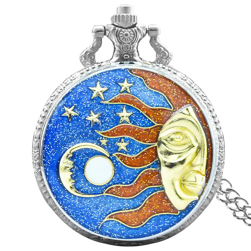 Men's Star Moon Pocket Watch Necklace with Chain - Image 2