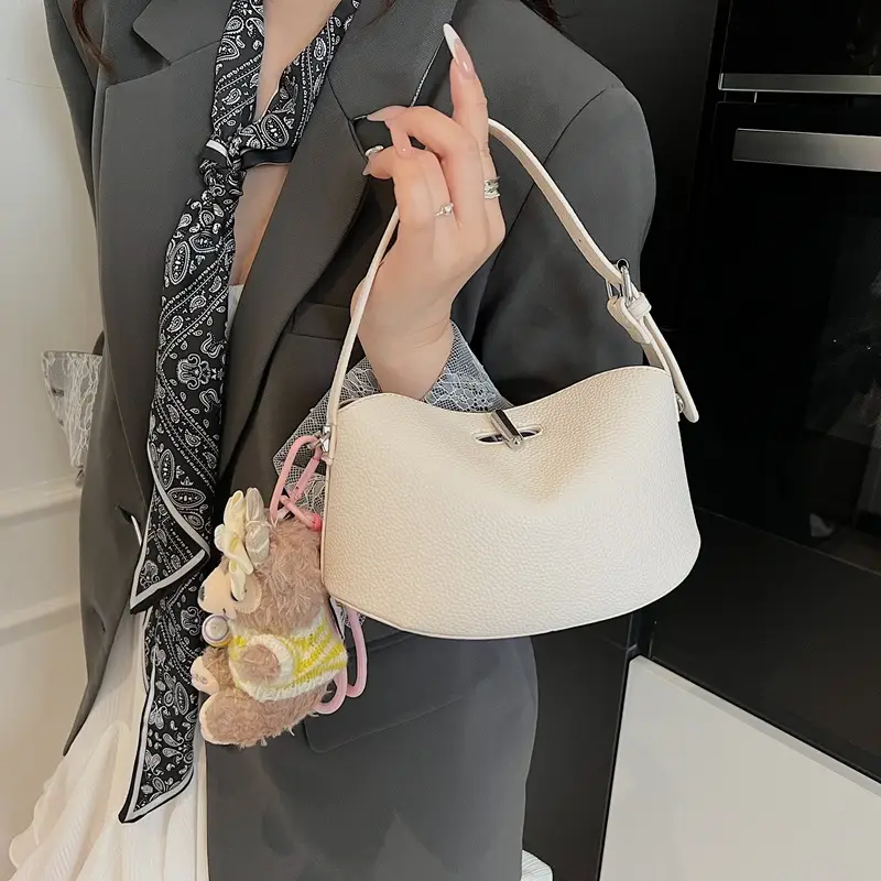 Women's Yellow Leather Shoulder Crossbody Bag with Doll Decor - Image 7