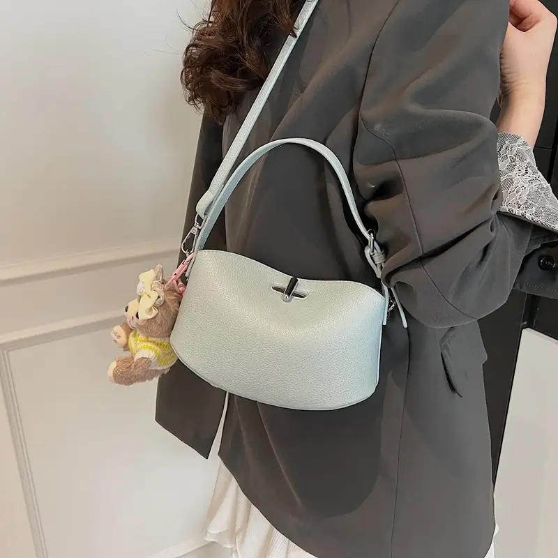 Women's Yellow Leather Shoulder Crossbody Bag with Doll Decor - Image 8