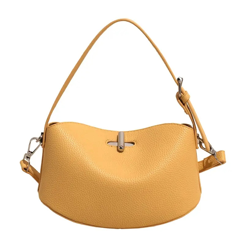 Women's Yellow Leather Shoulder Crossbody Bag with Doll Decor - Image 10