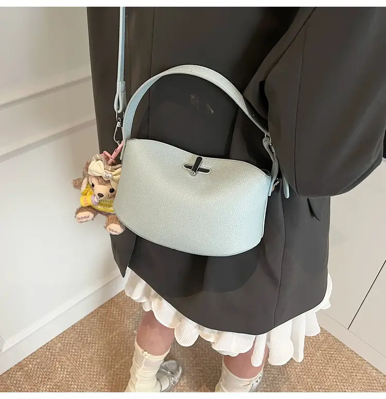 Women's Yellow Leather Shoulder Crossbody Bag with Doll Decor — feature 20