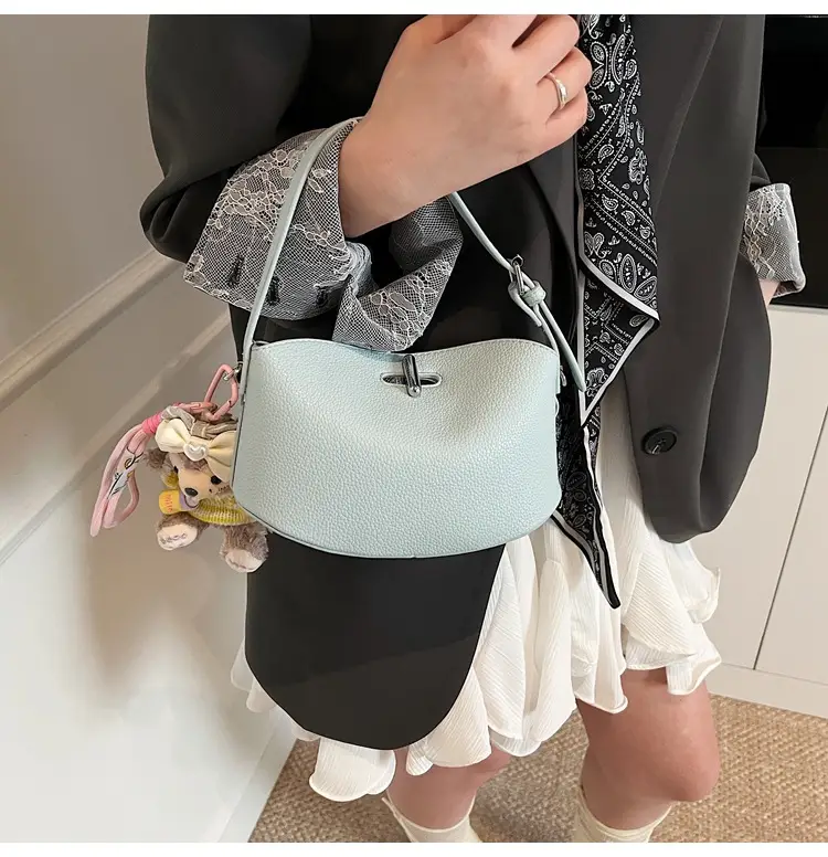 Women's Yellow Leather Shoulder Crossbody Bag with Doll Decor — feature 22