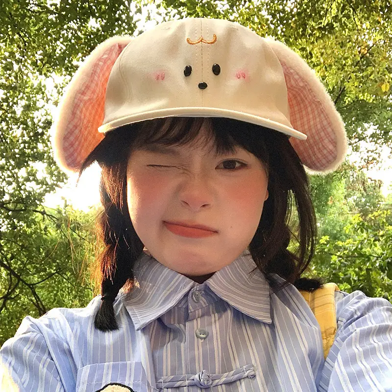 Cute Rabbit Ears Baseball Cap for Women White - Image 3