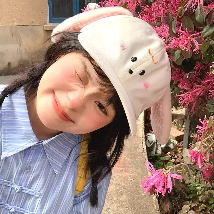 Cute Rabbit Ears Baseball Cap for Women White - Image 4