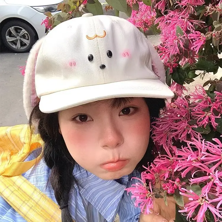 Cute Rabbit Ears Baseball Cap for Women White - Image 6