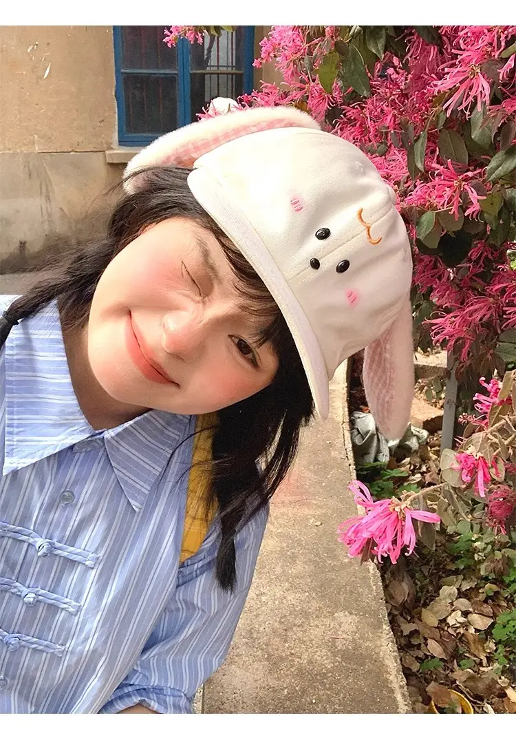 Cute Rabbit Ears Baseball Cap for Women White — feature 12
