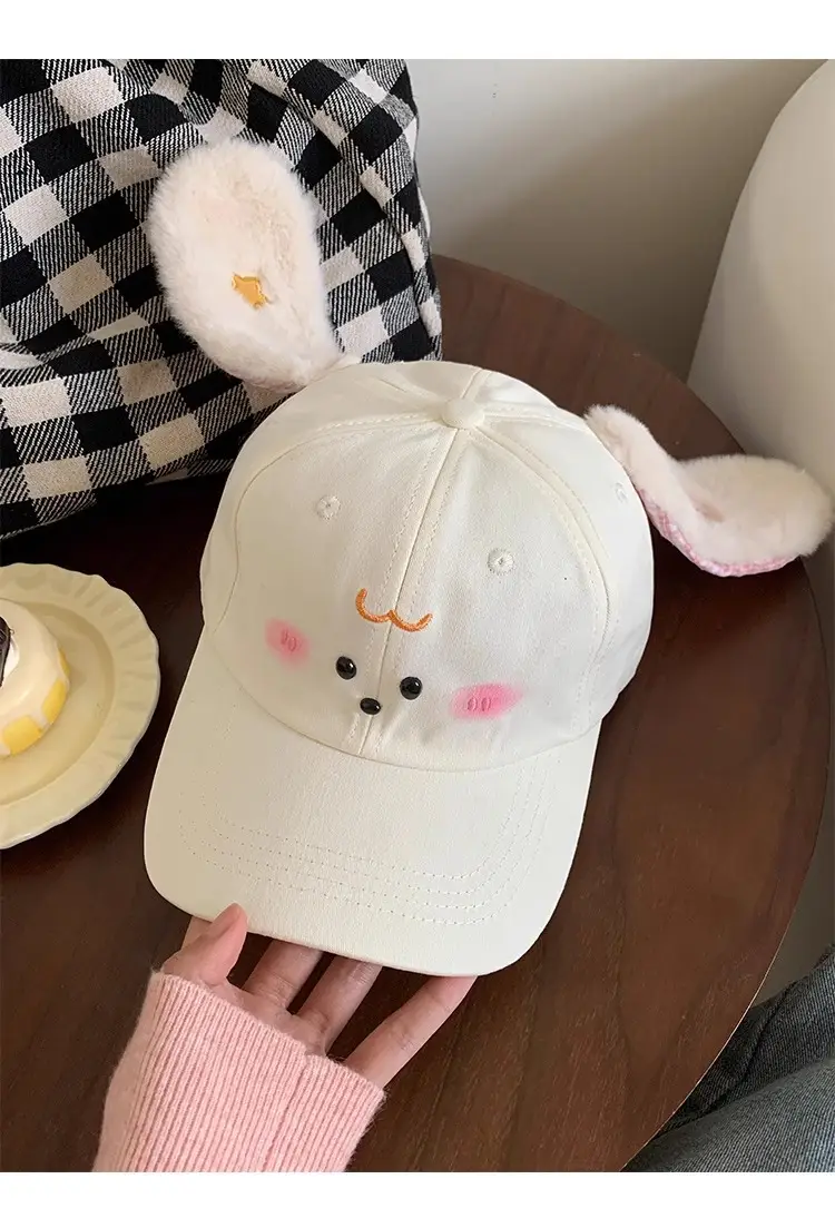 Cute Rabbit Ears Baseball Cap for Women White — feature 16