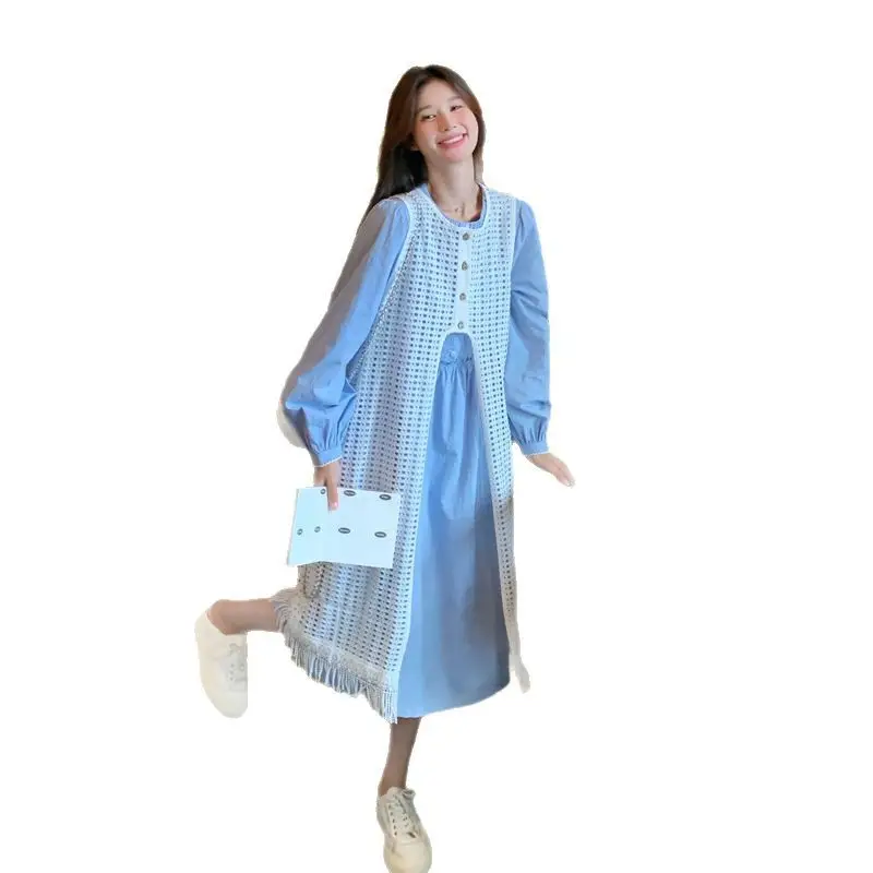 Women's Layered Knitted Vest Dress with Tassels