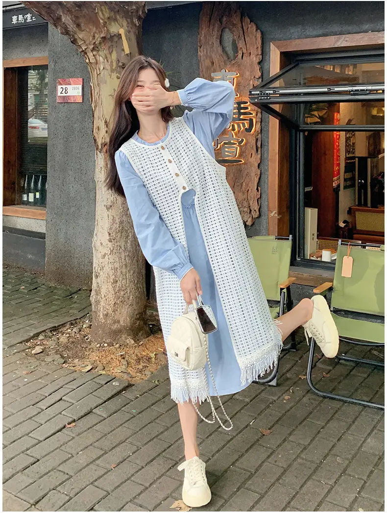 Women's Layered Knitted Vest Dress with Tassels — feature 4