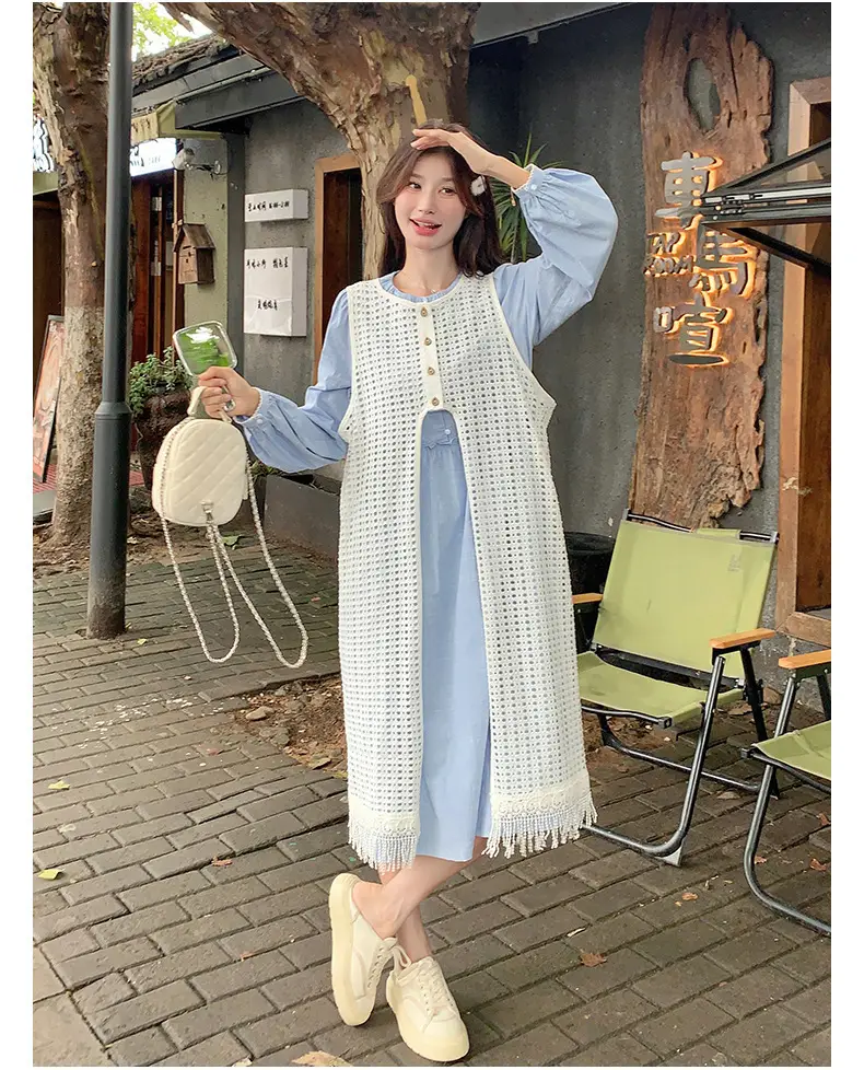 Women's Layered Knitted Vest Dress with Tassels — feature 5