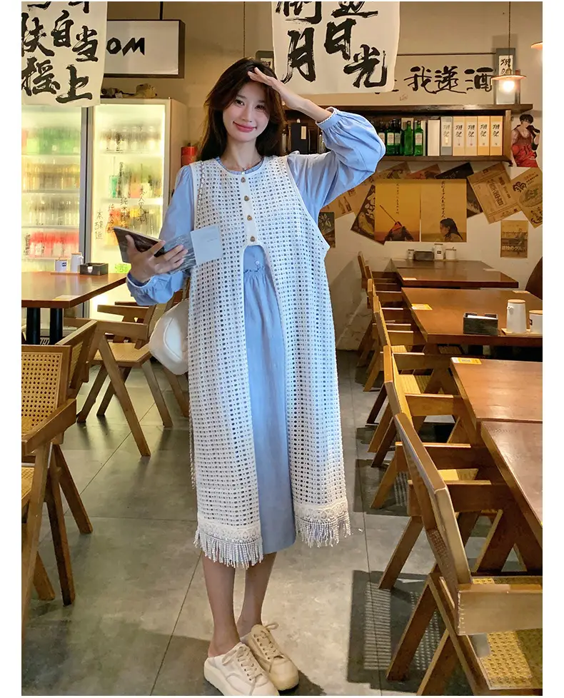 Women's Layered Knitted Vest Dress with Tassels — feature 6