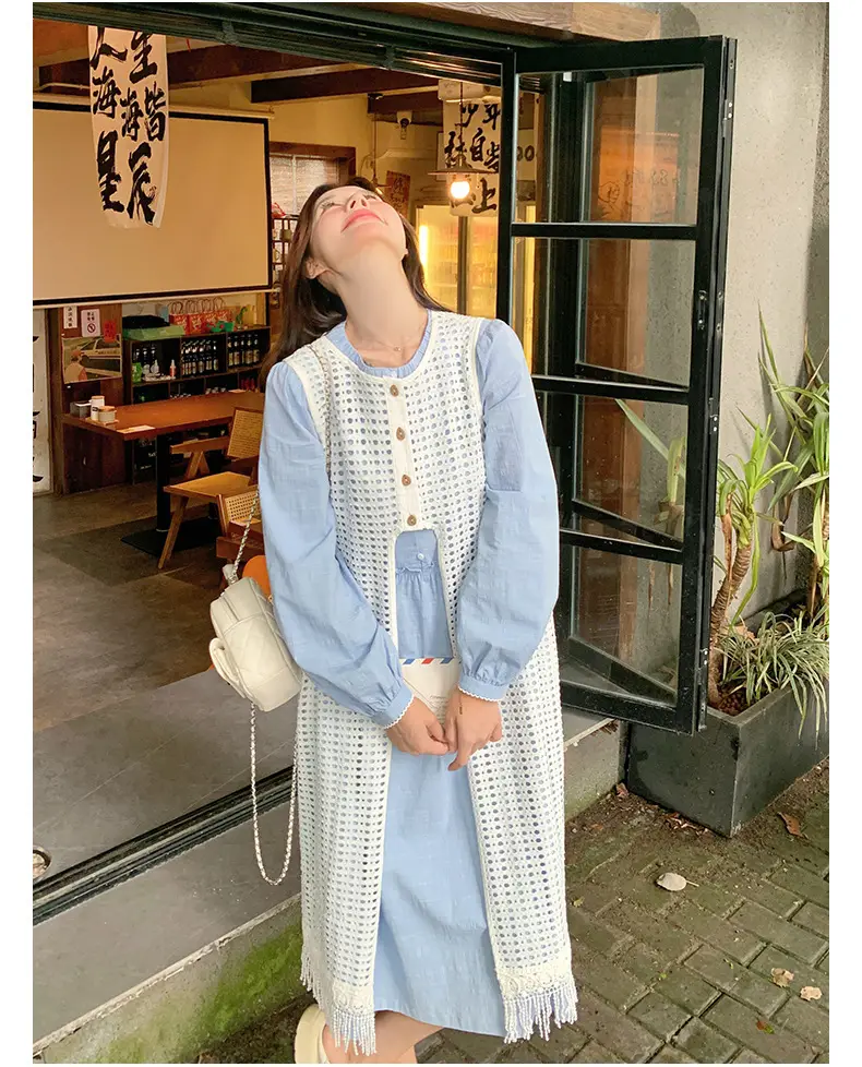 Women's Layered Knitted Vest Dress with Tassels — feature 8