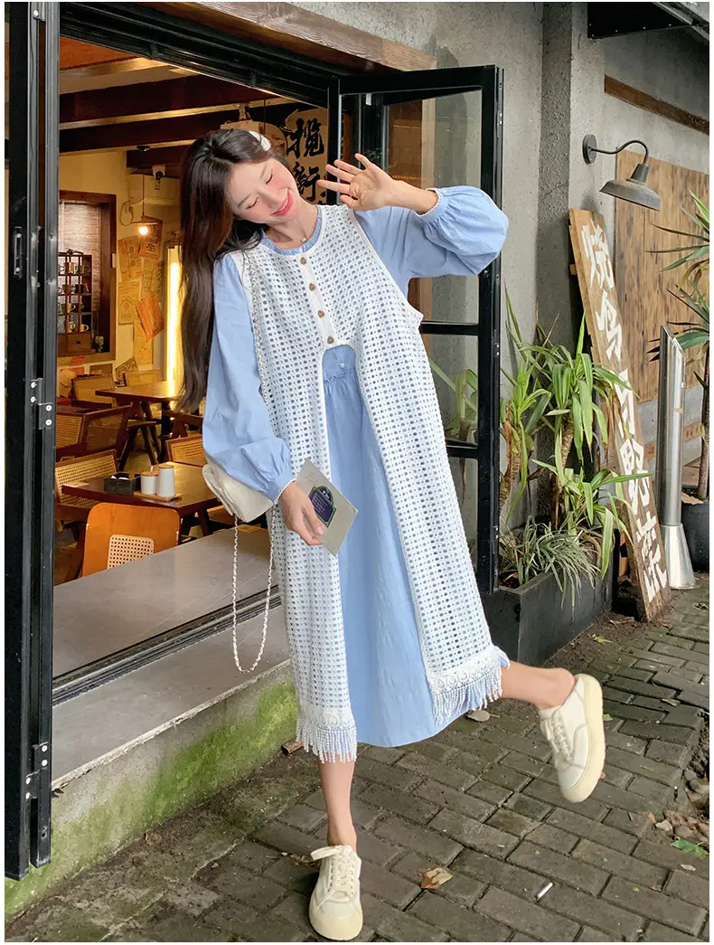 Women's Layered Knitted Vest Dress with Tassels — feature 9