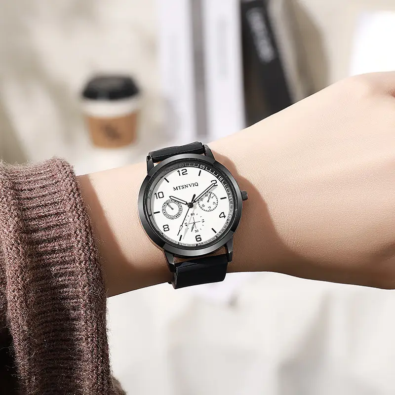 Men's Cross-Border Student Casual Quartz Watch Brown Leather Band — feature 4