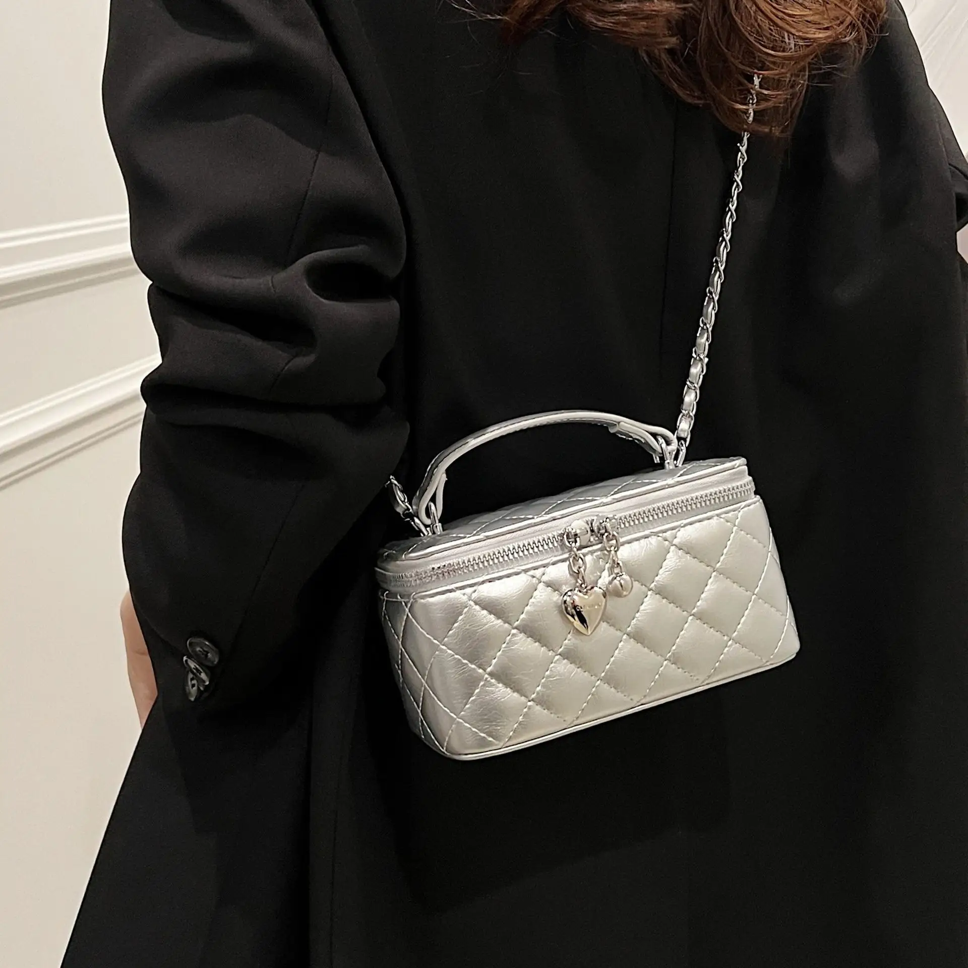 Silver Quilted Square Handbag for Women 2025