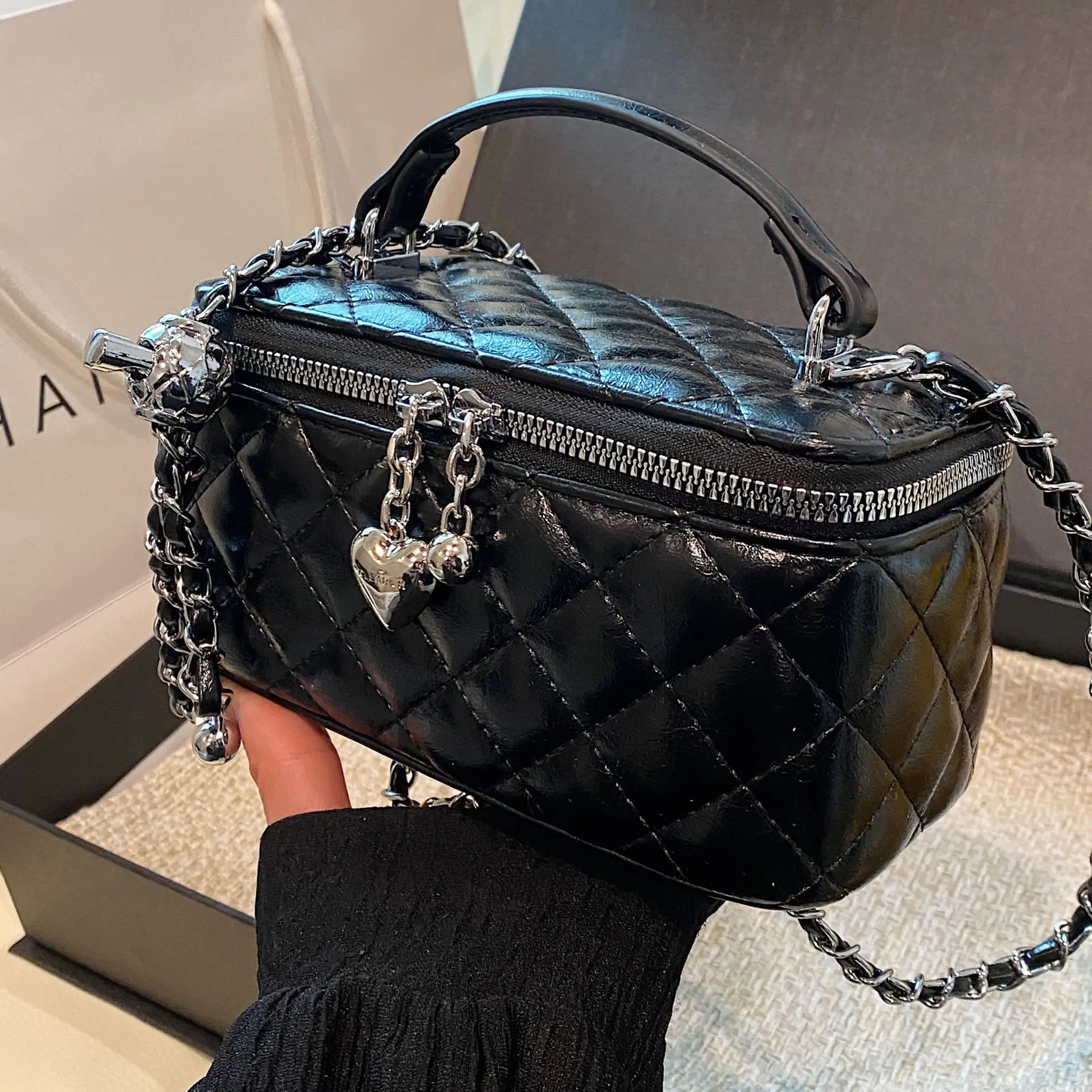 Silver Quilted Square Handbag for Women 2025