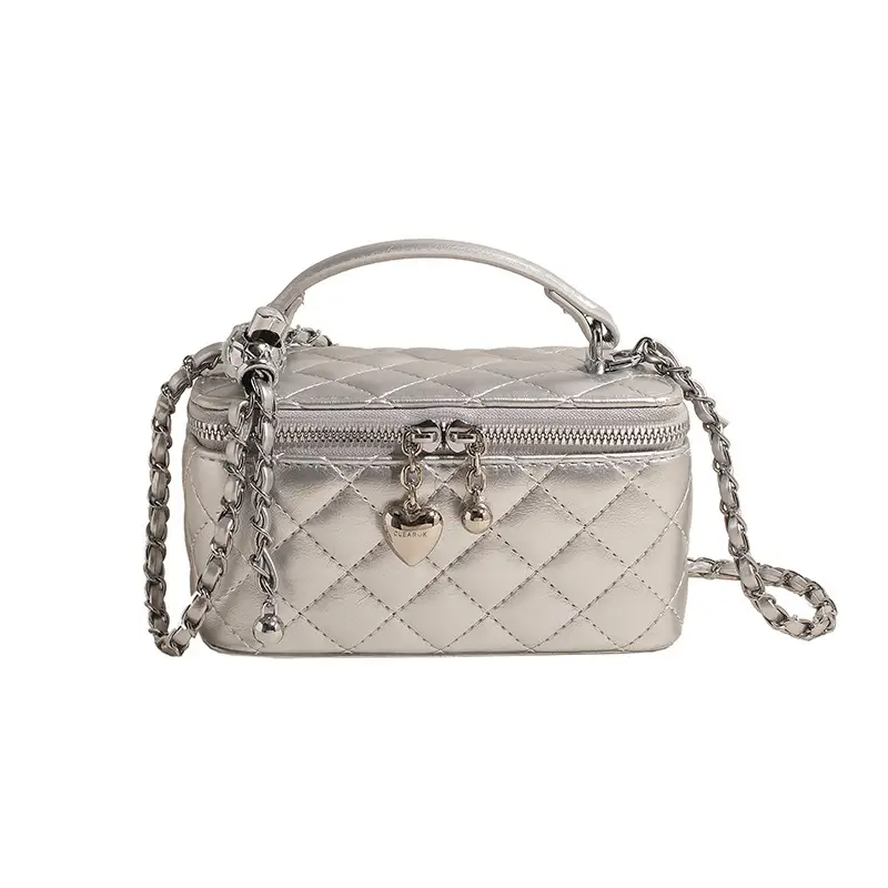 Silver Quilted Square Handbag for Women 2025