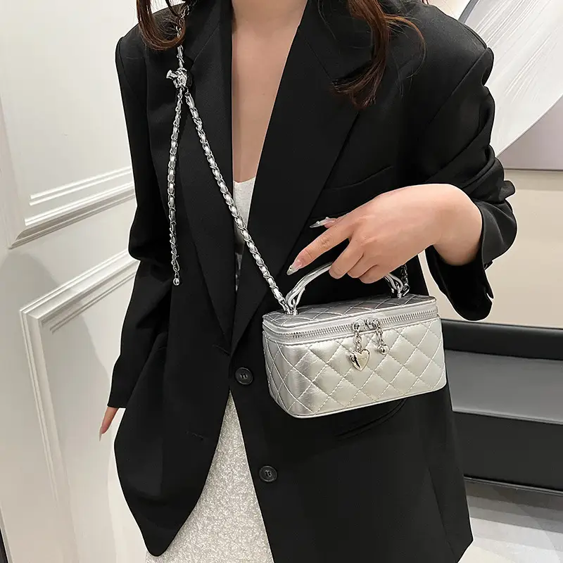 Silver Quilted Square Handbag for Women 2025