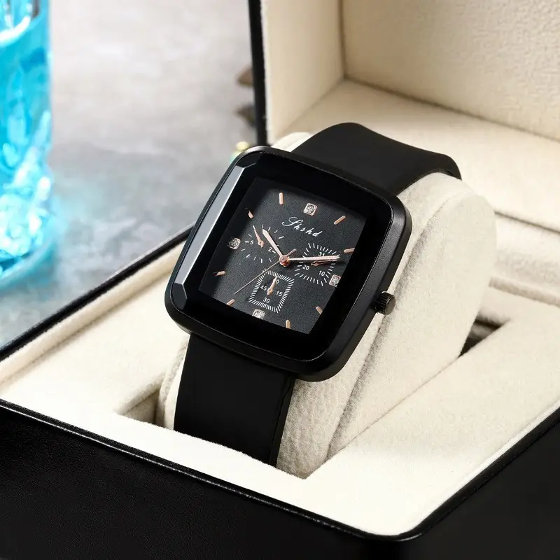 Square Dial Luxury Watch with Leather Band — feature 1