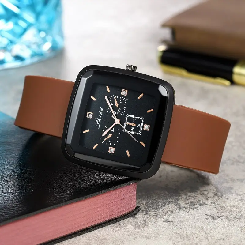 Square Dial Luxury Watch with Leather Band — feature 5