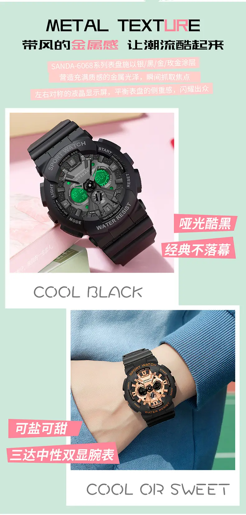 Sanda Sport Watch Purple Water Resistant Multifunctional Electronic — feature 36
