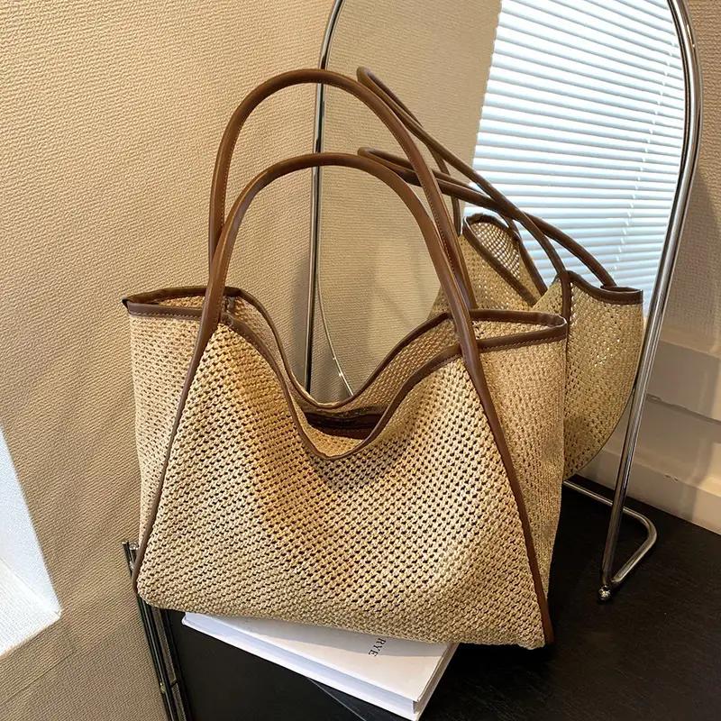 Women Woven Straw Shoulder Bag Large Capacity 2025